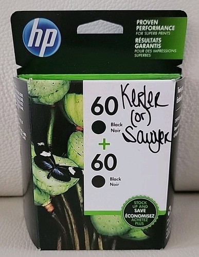 Twin-Pack Genuine HP 60 Black CZ071FN Ink Cartridges, Exp.2020 ** SEALED PACKS