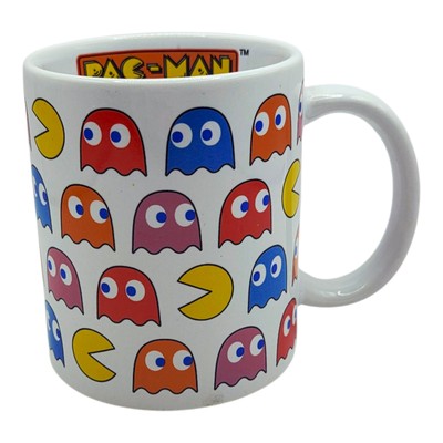 Vintage weiß Pac-Man & Ghost Arcade Kaffeebecher Tasse Bandai Namco rot blau Geister