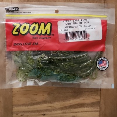 Zoom Super Salt Plus Baby Brush Hog Watermelon Gold Soft Plastic 12-Pack 042-141