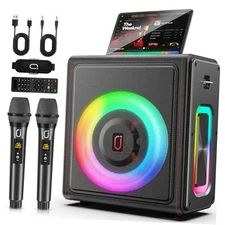 Karaoke Machine, Portable Bluetooth 5.3 Speaker with 2 Wireless 2Mics