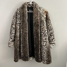 Vintage Monterey Fashions Faux Fur Coat Women s S Leopard Animal Print Glam Mob