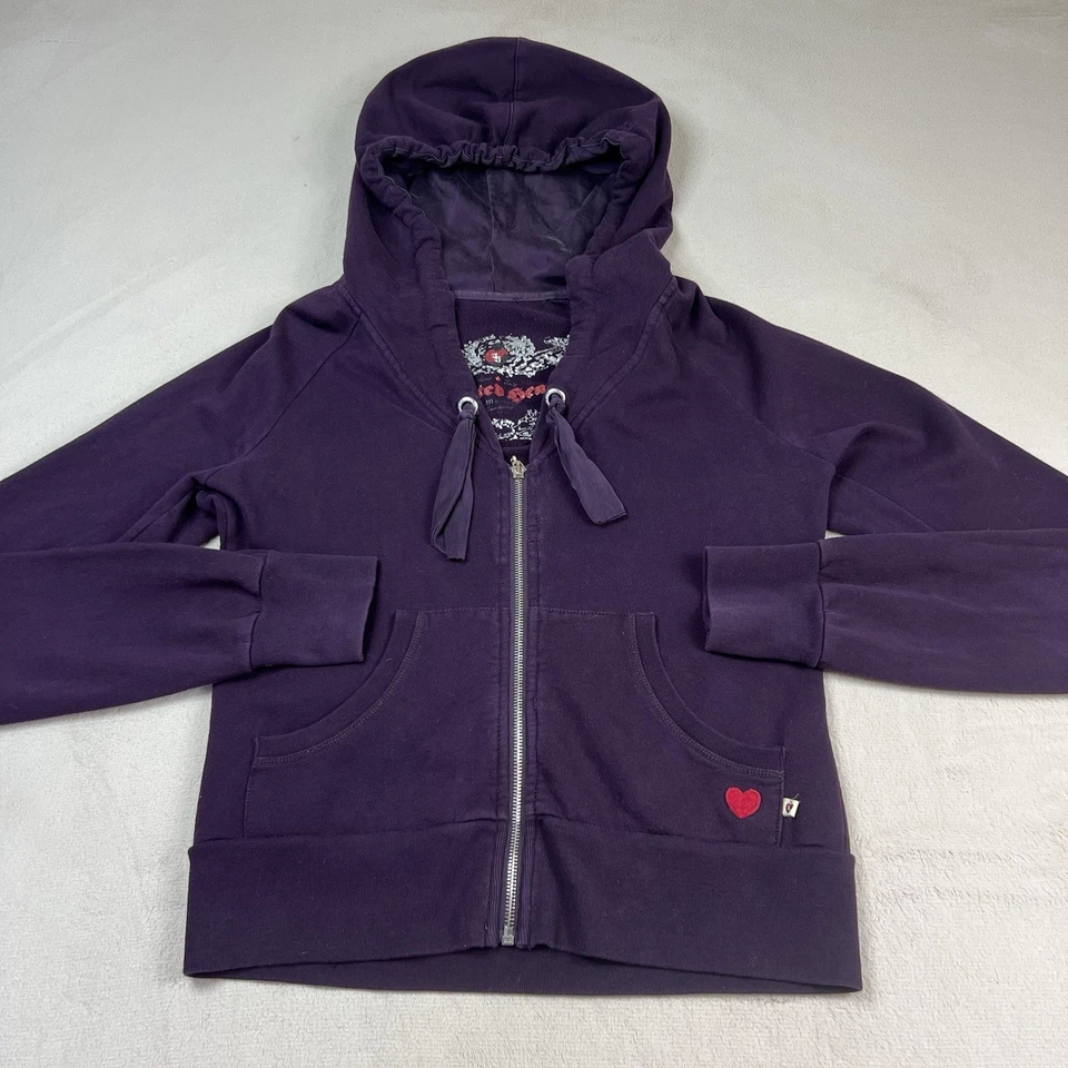 Sudadera con Capucha Twisted Heart Púrpura Cremallera Para Mujer’s M Fleur de Lis Bling Back Cremallera Rota Foto 2 de 4