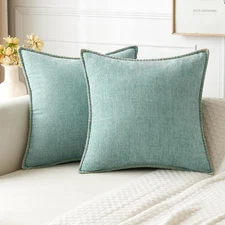 2 Couch Throw Pillow Covers 16x16 Inch Aqua Green Farmhouse Decorative Pillow Co
