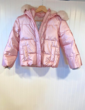 Abercrombie  Fitch Puffer Jacket Girls 7/8 Pink A F Ultra Faux Fur Parka Hood