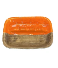 Vintage Jaru of California Mid Century Modern MCM Ashtray Orange Glaze & Brown