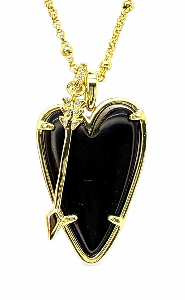 Kendra Scott Negro Obsidiana Ansley Corazón Colgante Flecha Nuevo en Tarjeta ENVÍO GRATUITO Foto 3 de 4