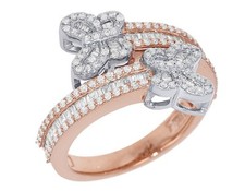 Butterfly Baguette 0.9CT Real Diamond 10K Rose-White Gold Ring