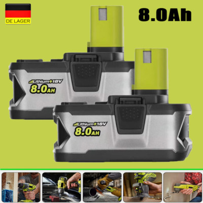 2x 8,0Ah 18V Akku für RYOBI One Plus Lithium P108 P104 RB1840 RB18L50 Batterie
