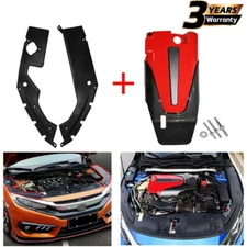 Auto Engine Cover+Leaf Plate Cover Set Black/Red For 2016-2021 10TH Honda Civic 