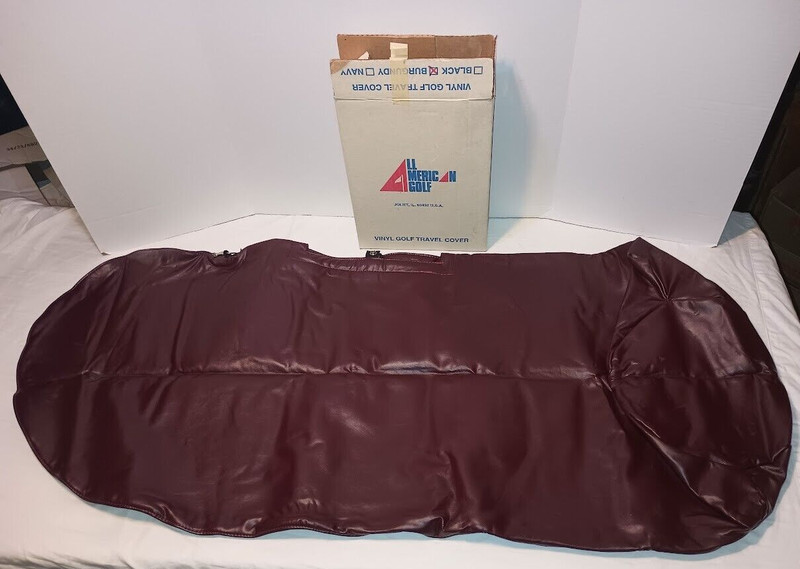 Vintage All American Golf Burgundy Vinyl Golf Bag Cover w/ Original Box