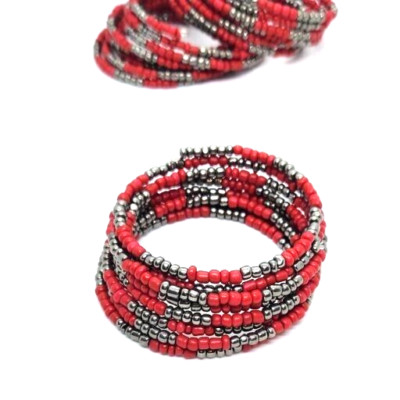 Memory Wire Red and Black Boho Wrapping Bracelet for Woman