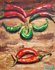 Chili Pepper Painting Kitchen Wall Art Original Art Impasto Oil Painting 8x10 in