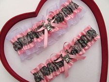 NEW Mossy Oak Camouflage Camo Light Pink Baby Pink White Wedding Garter Prom 