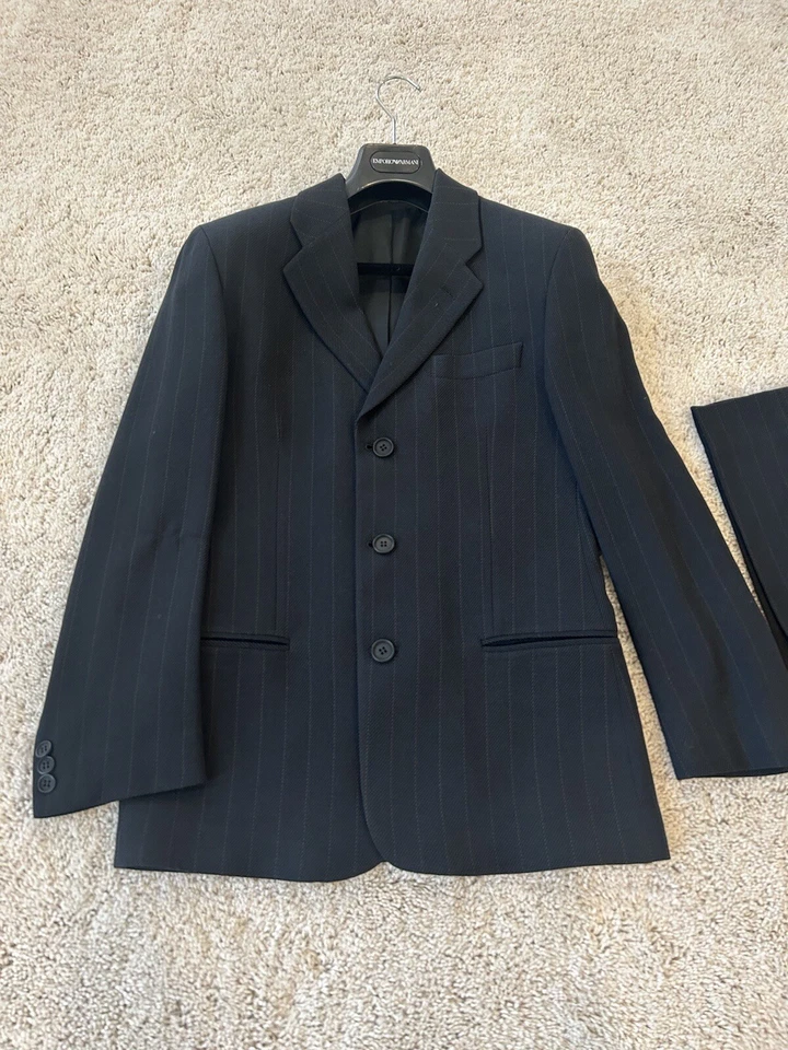 Men’s Emporio Armani Black Striped Suit w/Original Hanger & Bag Size 36/46 - Image 2 of 4