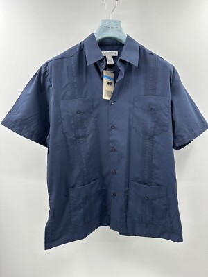 Mojito Collection Blue Guayabera Shirt Cotton Blend Short Sleeve XL (A-3)