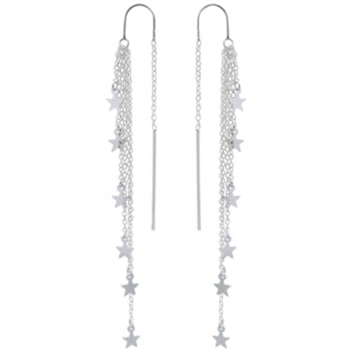 "Sparkling Stars" Multi-Strand Threader Earrings in SOLID '925' Sterling Silver - Picture 1 of 5
