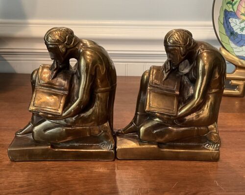 Vintage Pompeian Bronze? or Brass? Literature/Man Reading Books Bookends - Picture 1 of 10