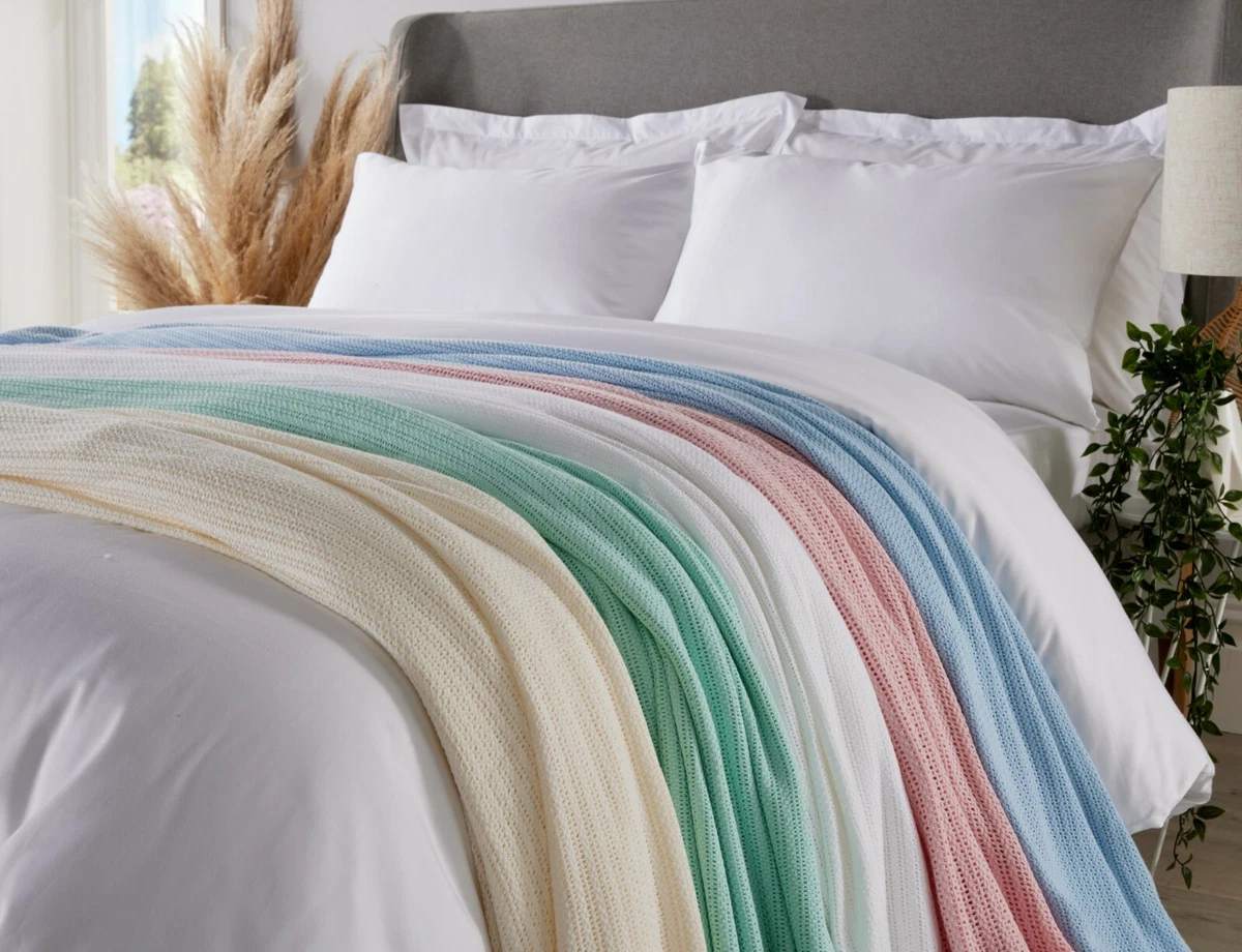100% Cotton Soft Hand Woven Classic Lightweight Adult Size Cellular Blanket  | eBay