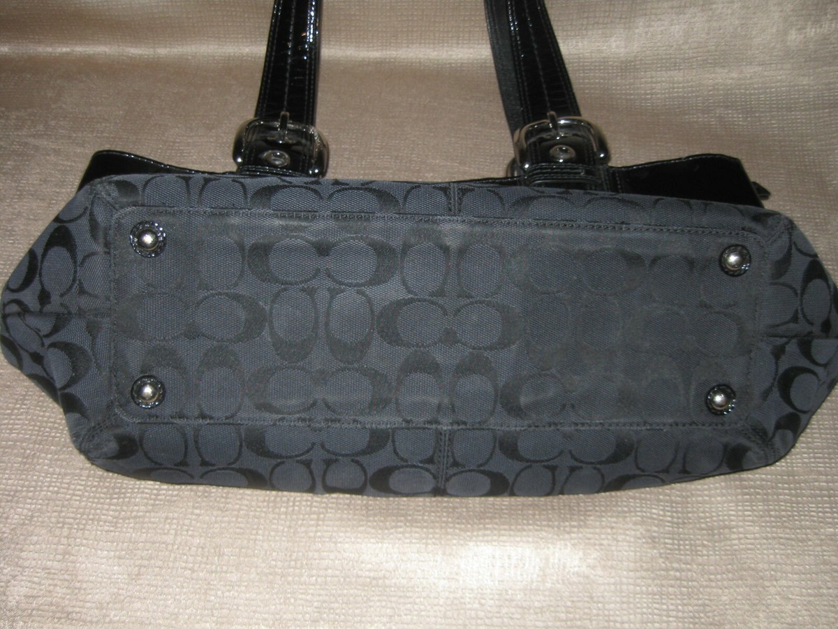 Coach Soho Pleated Signature Tote Bag. Black w/ Silver