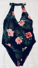 Tinibikini Swimsuit Womens Medium Black Tropical One Piece Halter Neck Beachy