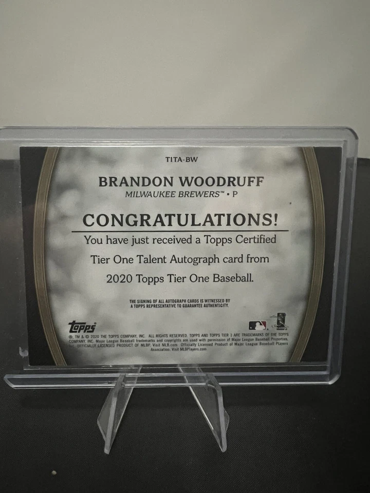 2020 Topps Tier One Tier One Talent Auto /299 Brandon Woodruff #T1TA-BW Auto - Image 2 of 2