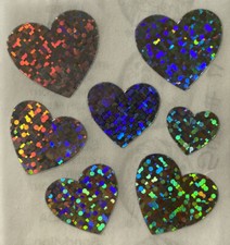 SILVER HEART Prismatic Stickers 7pc Valentines Day Love Couples Holiday Shine