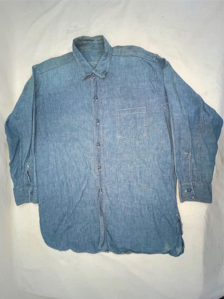 VTG 40S WWII MENS US NAVY CHAMBRAY BUTTON WORK MILITARY SHIRT | eBay