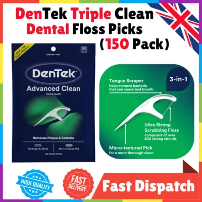 DenTek Minty Fresh Triple Clean Dental Floss Picks - 150 Pack with Fluoride