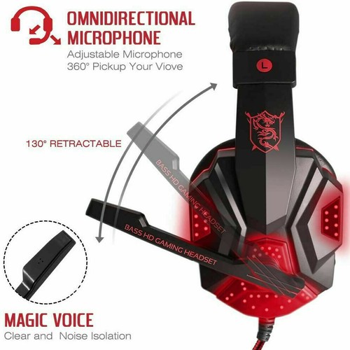 3.5mm Gaming Headphones Mic LED Headset Stereo Bass Surround For PC Xbox One PS4 - Picture 21 of 32