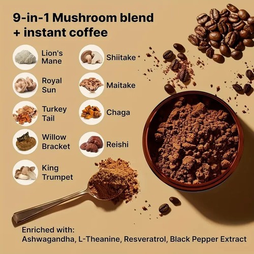 Premium Mushroom Coffee – 30 Servings – Superfood Blend for Clean Energy & Focus