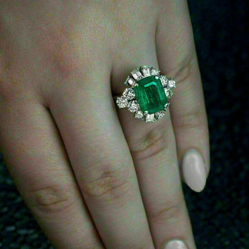 5 Kt Grün Smaragd Verlobungsring Weißgold-Finish Jubiläum Ring Trauringe Ehering - Bild 3 von 4