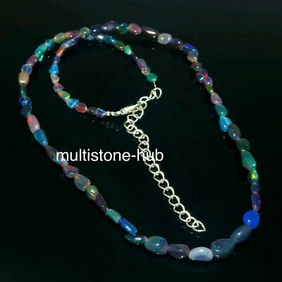 Natural Ethiopian Welo Fire Black Opal Nuggets Bead Gemstone Necklace 16.5 Inch