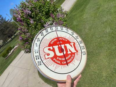 Vintage 50's Sun Swimming Pool Chemical 12''round Advertising Thermometer (RARE)