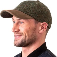 Hatman of Ireland Baseball Cap for Men's 100% Donegal Tweed, Suede Leather Peak