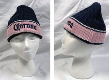 Corona Beer Knitted Beanie Hat Womens Cotton Acrylic Blend Blue Pink Embroidered