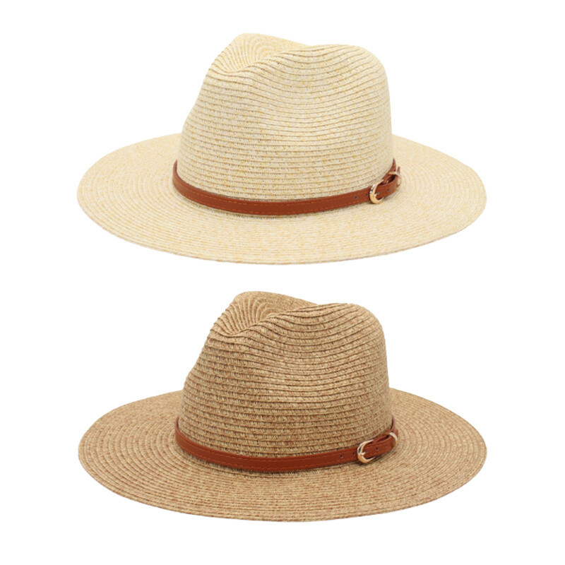 Women Soft Wide Brim Sun Fedora Straw Hats Summer Beach UV Protection  Panama Cap