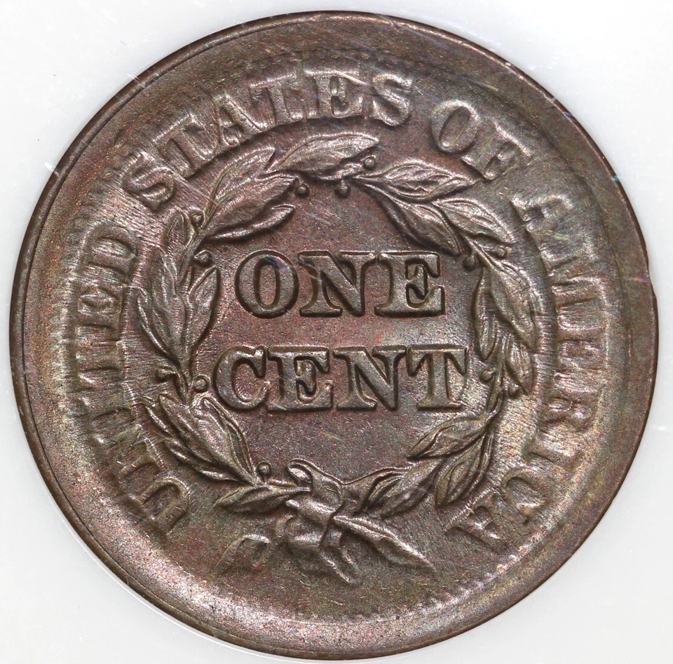 1852 1c N-1 Braided Hair Large Cent NGC and CAC MS 64 BN - Image 2 of 4
