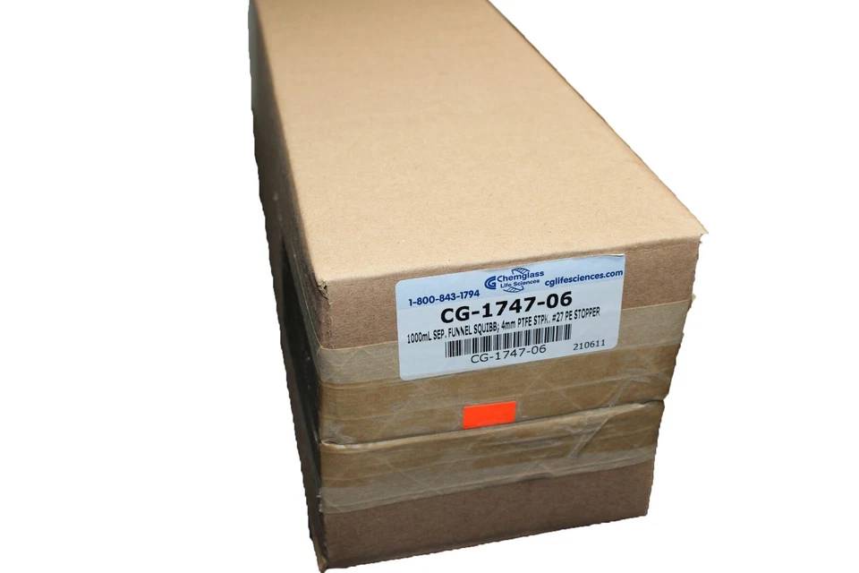 NEW Funnel Sep Squibb 1,000mL 4mm PTFE St pk #27 Stopper PE Stopper CG-1747-06. - Image 3 of 3
