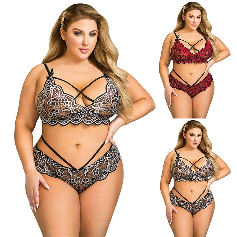 Plus Size Womens Sexy Lingerie Underwear Bra Thong Babydoll Lace Set  Nightwears!