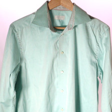 ETON Contemporary Mens Dress Shirt Blue Mint Flip Cuff Button Front 16 41 EUC