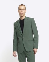 River Island Mens Suit Jacket Green Slim Fit Single Breasted Notch Outerwear Top
