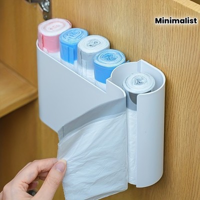 [1pc Trash Bag Holder] 1pc Wall-Mounted Dual-Compartment Trash Bag Organizer