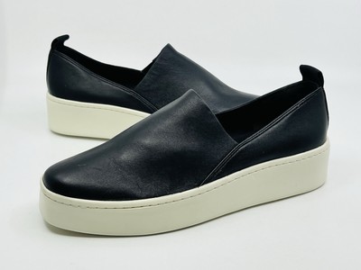 VINCE Women's Saxon Platform Sneakers Stretch Black Leather Sleek Size 5.5