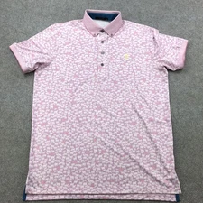 Greyson Polo Shirt Mens Medium Pink White Sheep Print Golf Button-Down Collar