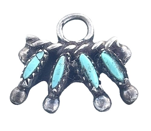 Vintage Sterling Turquoise Zuni Petit Point Southwestern Estate Tiny Pendant