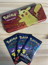 2023 Pokemon Pikachu Tin Pencil Case (3) Halloween Mini Booster Packs Included!