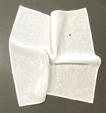 Kiton White 100 Linen Pocket Square with Embroidered Kiton Red Dot NEW