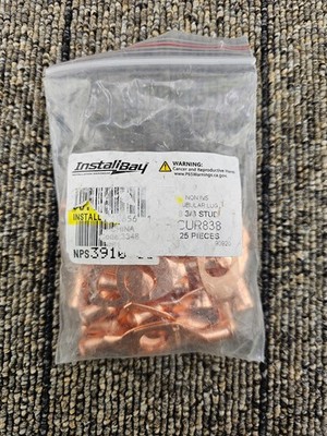 (QTY 50) INSTALL BAY CUR838 Copper Uninsulated Ring Terminals 8AWG 3/8-Inch Stud