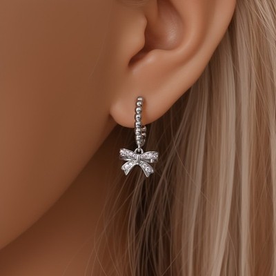 KUNSIR 925 Sterling Silver French Bow Dangle Earrings For Women Girls Jewelry