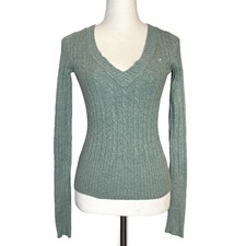 Vintage American Eagle Womens Y2K Cable Knit Sweater Size XS Green Preppy